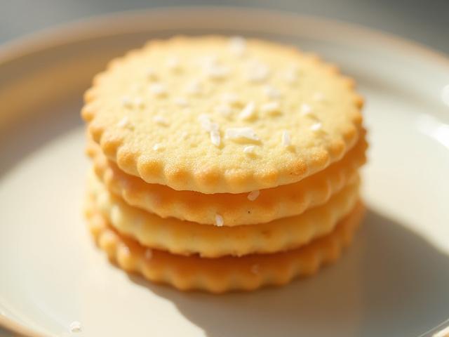 Mini galletas de mantequilla saladas, delicadamente horneadas y apiladas en un plato artesanal.